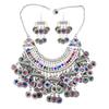 3pcs Indian Afghan Zircon Sets Necklace Earrings Hairbands for Women Boho Ethnic Coins Tassels Colorful Crystal Drop Accessory