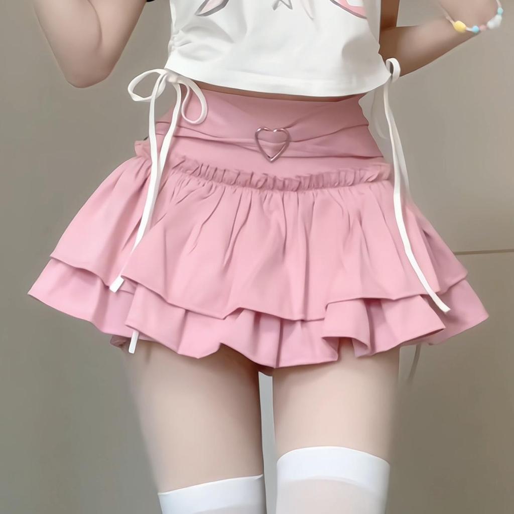 Sweetheart Double Layer Ruffle Skirt Pants with Elastic Waist