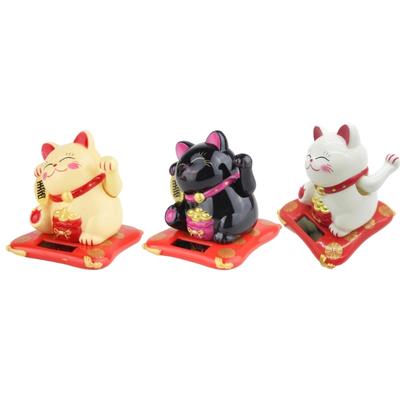 Lucky Fortune Cats Solar Energy Activated Moving Arm Vehicle Desktop Ornament Wealth Symbol Home Decoration