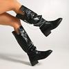 Fashion Fashion Metal Decor Knight Boots Women Autumn Black PU Leather Knee High Boots Woman Slip On Thick Heel Riding Botas Mujer 2025