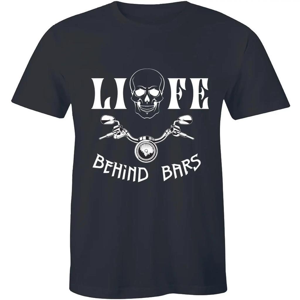 Motorcycle T Shirt Life Behind Bars Cool Biker Skull Bike Country Skeleton Vintage Unisex Stretched Streetwear Fashion