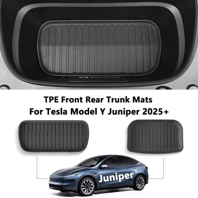 Para Tesla Model Y Juniper 2025 Tapete do Porta-Malas Dianteiro Traseiro TPE Tapetes da Caixa de Armazenamento Inferior Capa Protetora Forro de Carga Bandeja do Porta-Malas Tapete do Chão