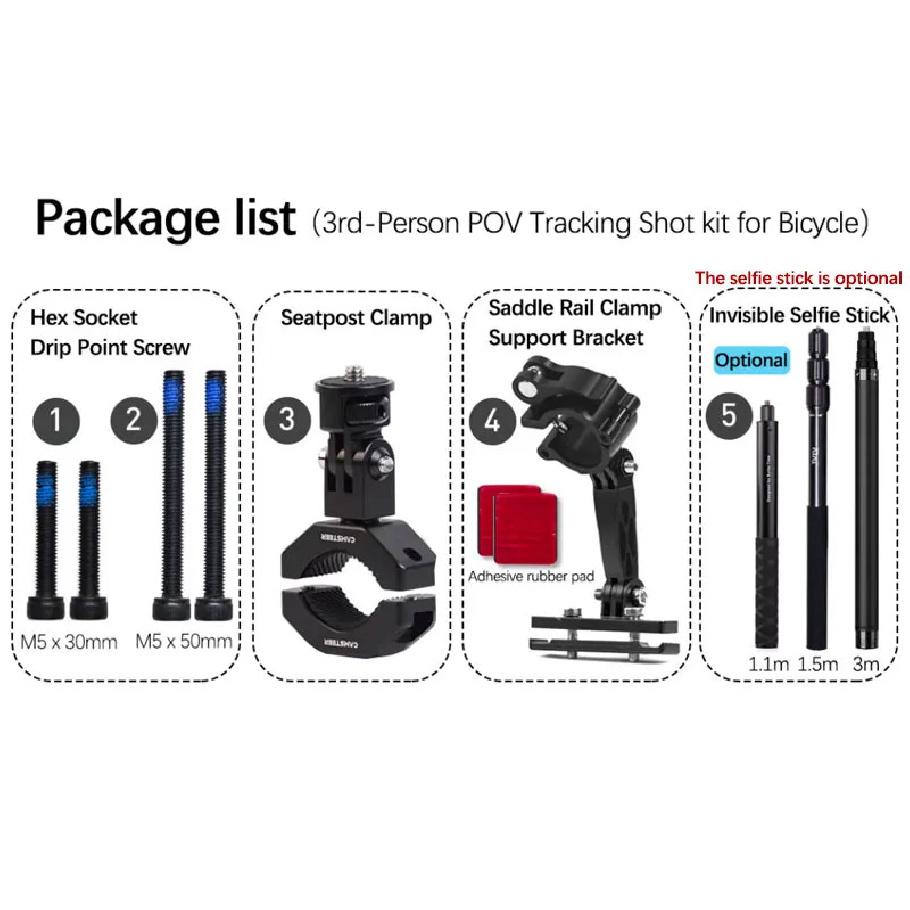 Camsteer Bicycle Backseat Mount 3rd Person View GoPro 13 12 Camera Brackets for Insta360 X5 X4 AcePro DJI Osmo360 Action 6 5Pro