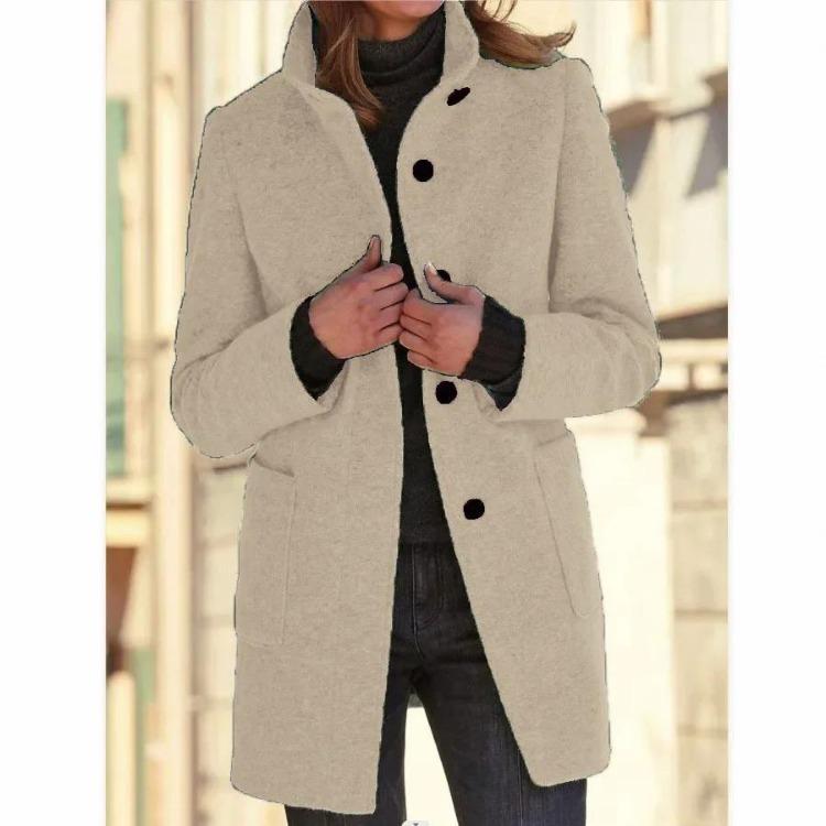 Long Sleeve Single Breasted Button Coat Jacket for Women Solid Color Autumn Winter