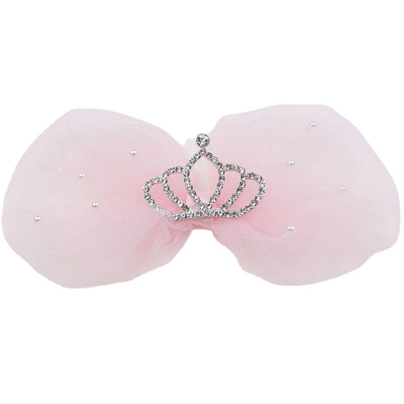 Summer Crown Bow Hair Clip for Kids – Cute Princess Mesh Pearl Hairpin