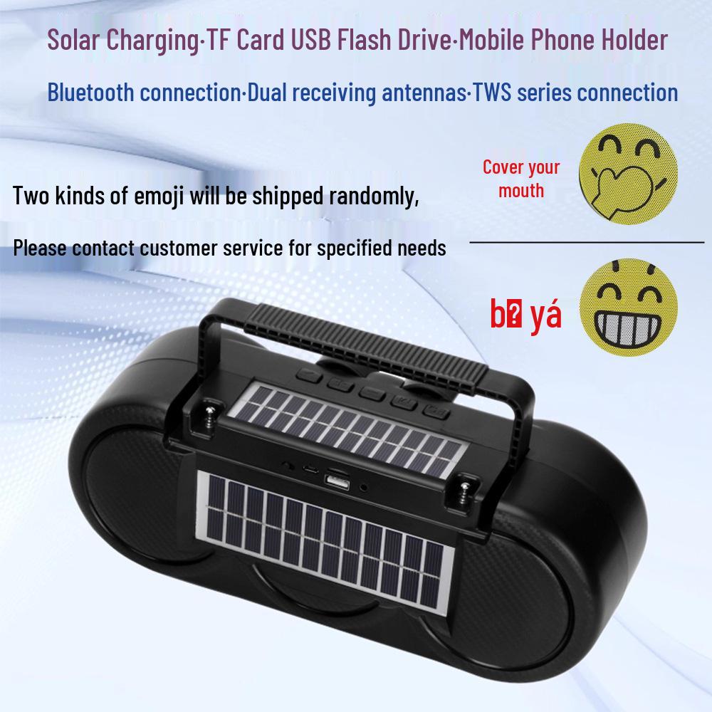 

Emoji Pattern TWS Solar Bluetooth Speaker with Dual Receiver, Antenna, USB, and Card Slot. чорний