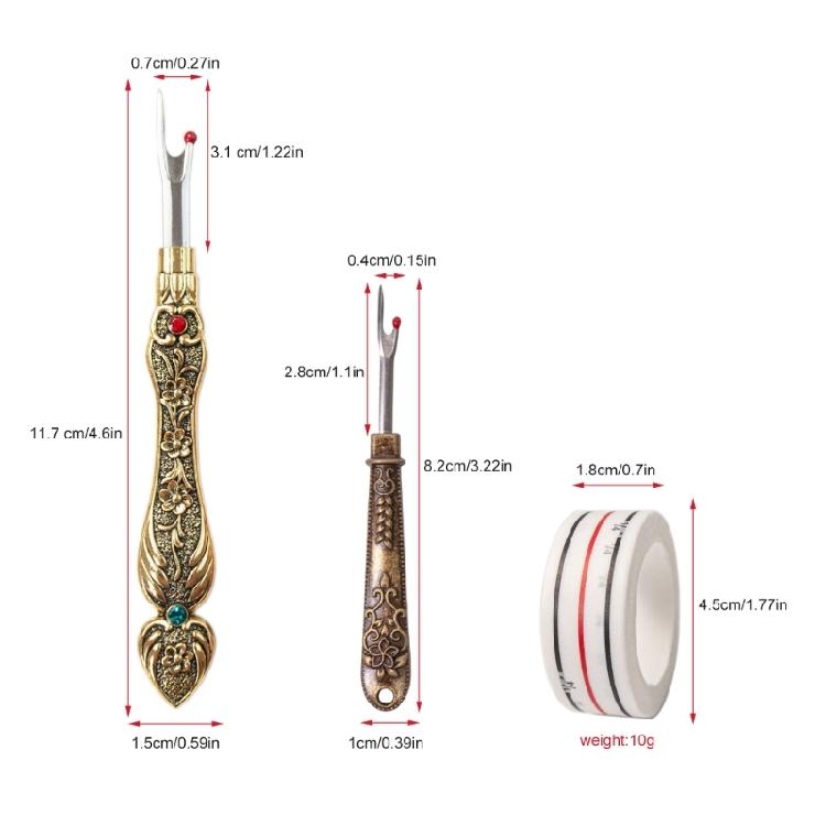 2Pcs Seam Rippers Sewing Positioning Tape Set Stainless Steel Thread Unpicker Thread Remover Tool for Embroidery Sewing