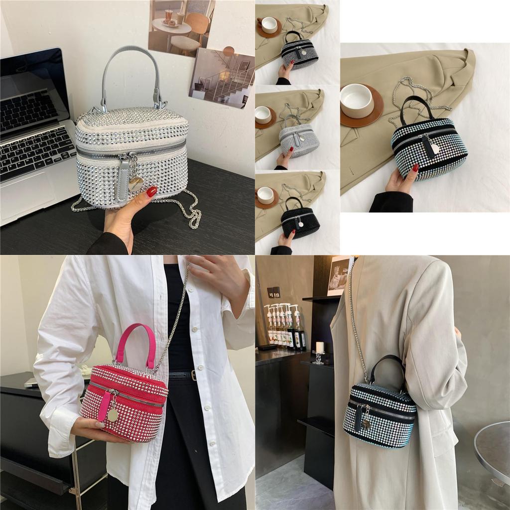 Chic Minimalist Handbag For Women Stylish Fall Bucket Bag With Chain Strap In Black Gray Silver