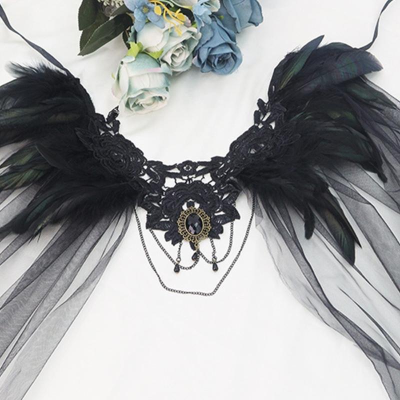 Gothic Feather Shrug Cape Shawl Shoulder Wrap Lace Collar Halloween Cosplay Costumes for Adults Women Scarf Top Gifts