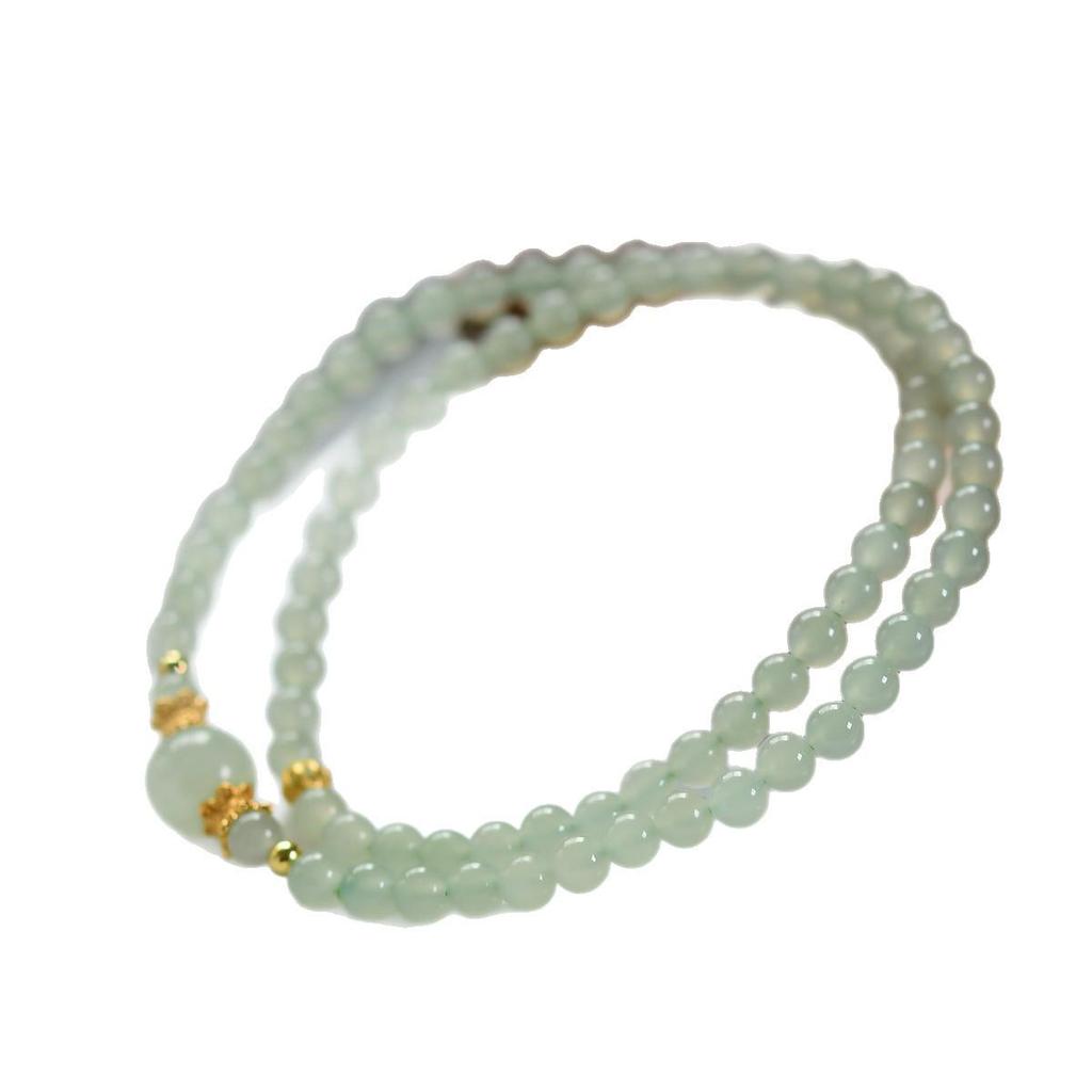 Fresh Hetian Jade & 925 Silver Double Circle Bracelet with Luck Beads