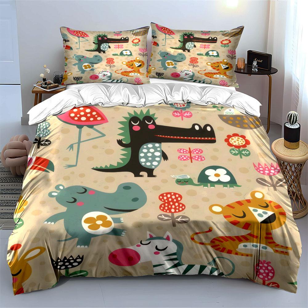 Cartoon Animal Decor Set Soft Comfortable Duvet Cover Bedding Set Included 1*Duvet Cover & 2*Pillowcases, Gift