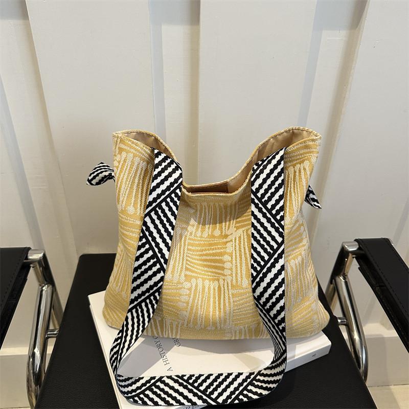 Просторная и стильная клетчатая холщовая сумка-тоут для повседневного использования в ярких летних цветах жёлтый