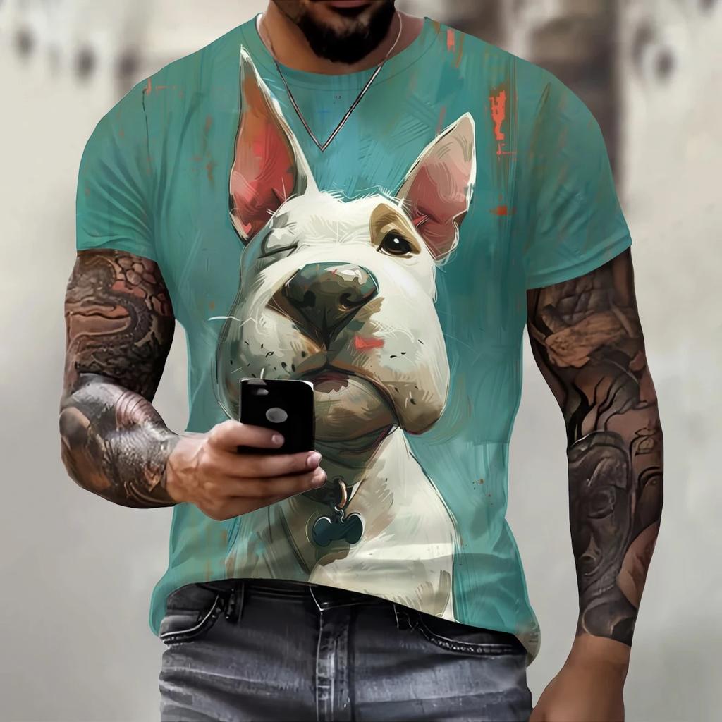 Fashionable and Trendy Men's 3D Print Dog Pattern Fun T-shirt Round Neck Loose Casual Short Sleeved Shirt Summer Oversized