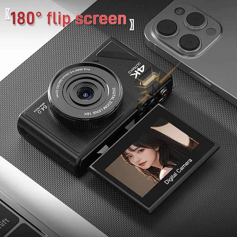 64MP WIFI 4K Dijital Kamera 180° Döner Ekran Selfi Kamerası Küçük Taşınabilir 18X Dijital Zoom Vlog Kamerası