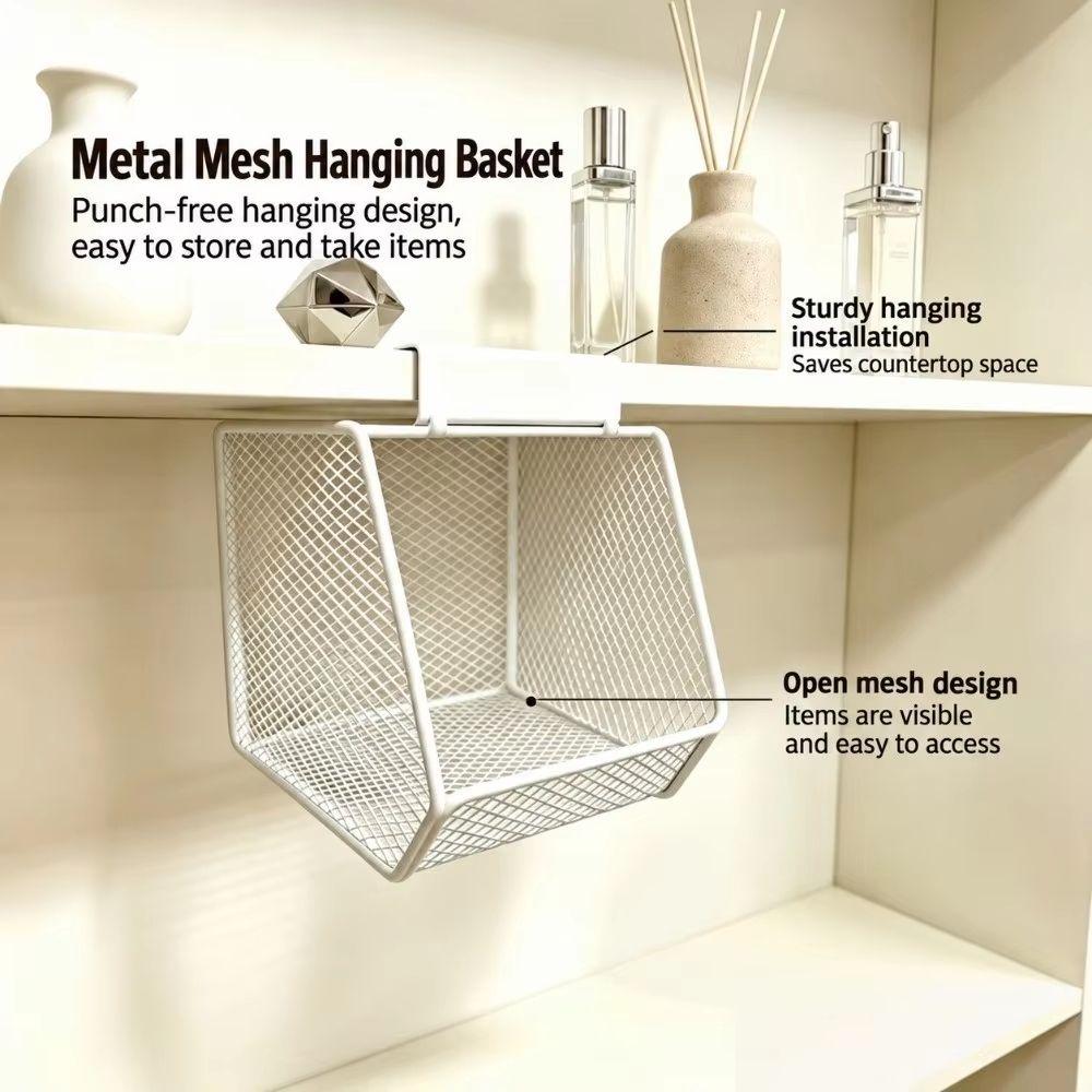 Strong Load Bearing Mesh Organizer Basket No Drill Installation Under Shelf Basket Bathroom