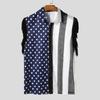 INCERUN Summer Men Lapel Tassel Sleeve Stitching Print Mesh Sheer Casual Tank Tops