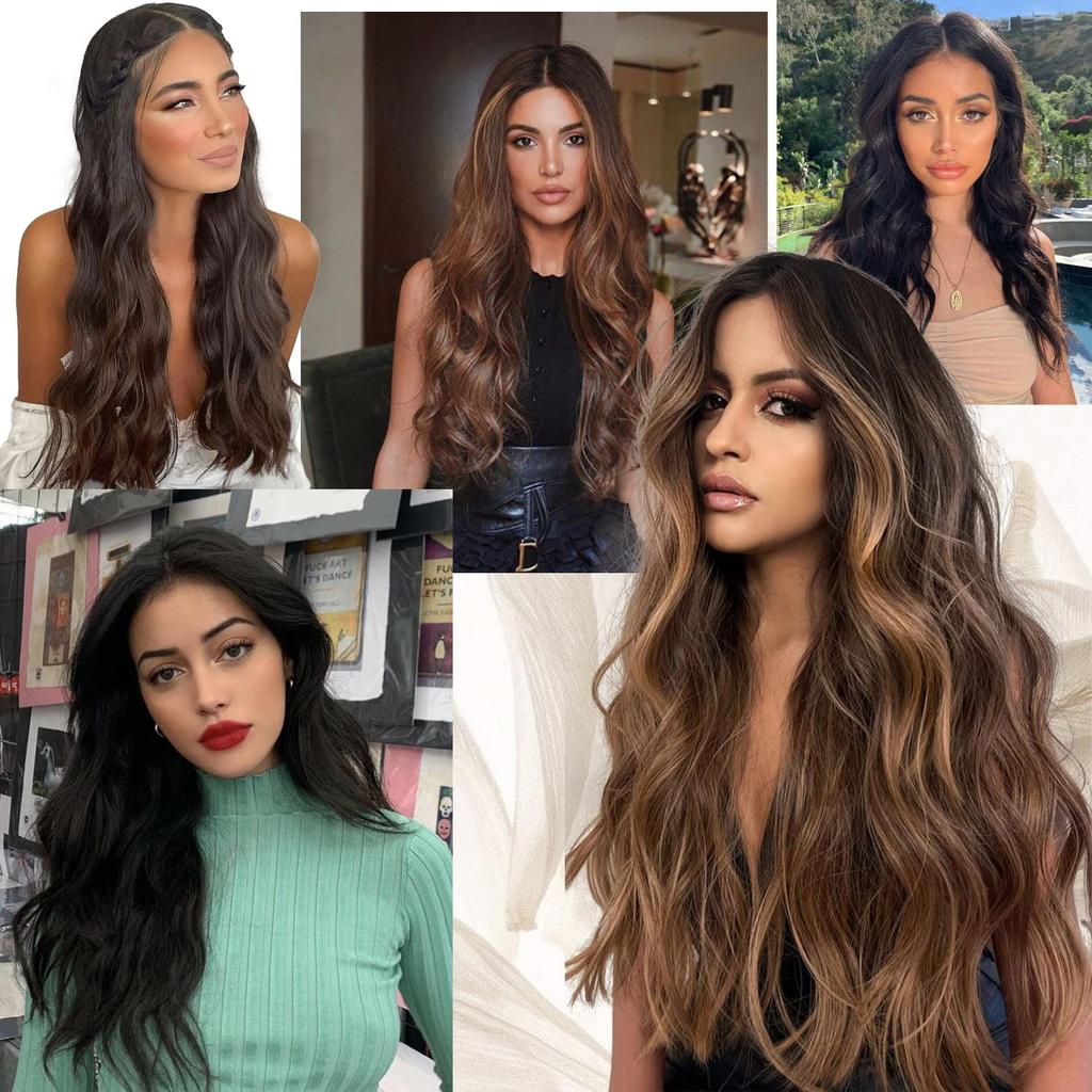 Invisible Wire Hair Extensions 22 Inch Halo Hair Extension Long Wavy Synthetic Hairpiece with Transparent Wire Adjustable Size Clips for Women