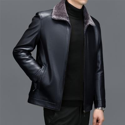 Jaqueta de couro para baixo Casaco masculino Inverno Novo Lapela masculina de meia-idade Engrossada Casual Jaqueta de pele de carneiro Tendência masculina