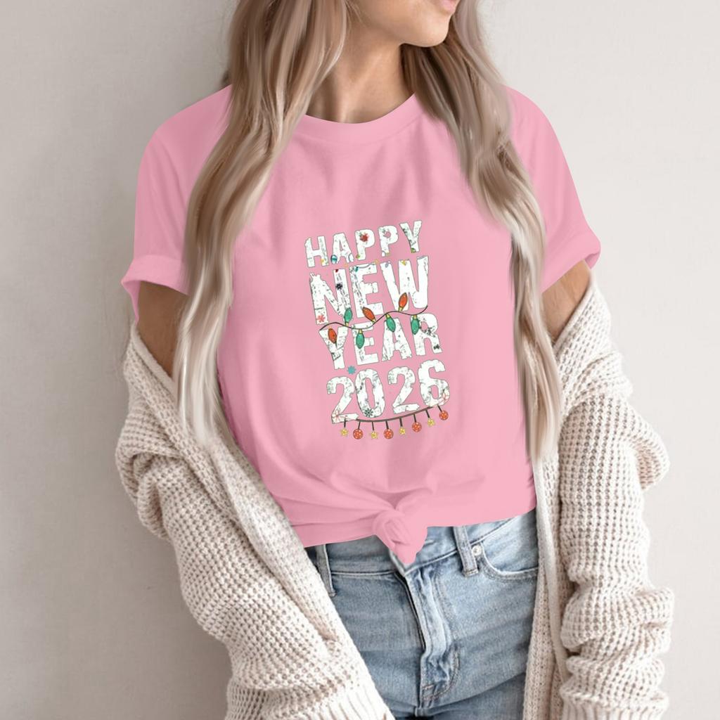 Women's Fashion 2026 New Year Printed Round Neck Short Sleeve Top