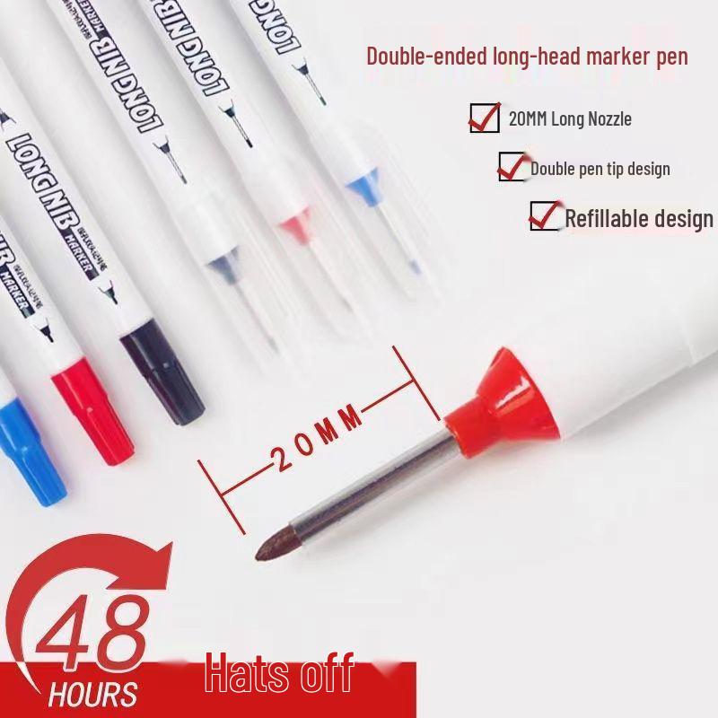 Dual-Tip Fine Marker Pen: Oil-Based, Quick-Dry, Fade-Resistant, Waterproof, Ideal for Woodworking & Plumbing.