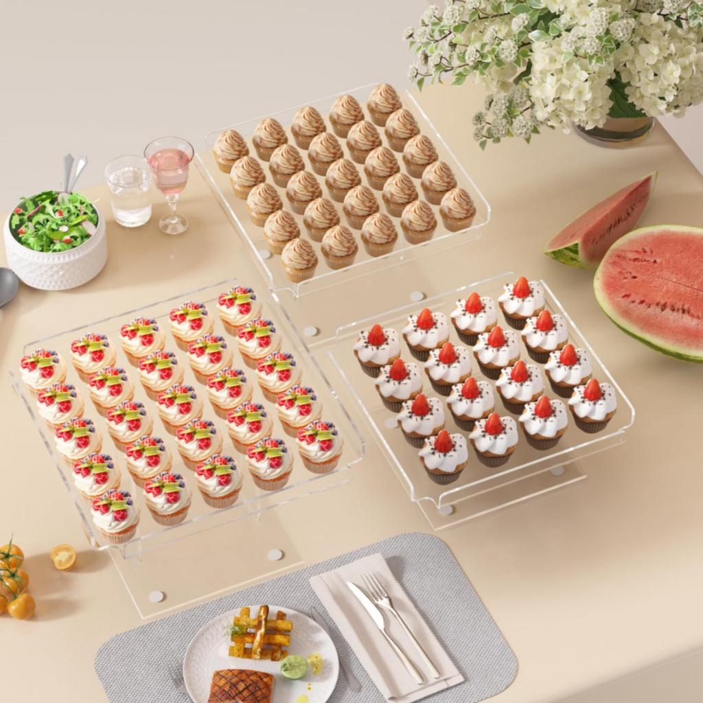 Display Tray with Pedestal Transparent Pastry Display Tray Dessert Platter Modern Cupcake Riser Stable for Bakers