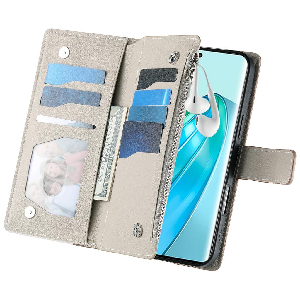 For Honor X9c 5G Case Zipper Wallet Color Splicing Leather Flip Phone Cover with Straps