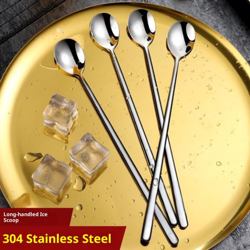 1Pc 304 Stainless Steel Long Handle Spoon - Multi-Purpose Ice Cream Coffee Stirring Spoon, Food-Grade Kitchen Utensil Tool