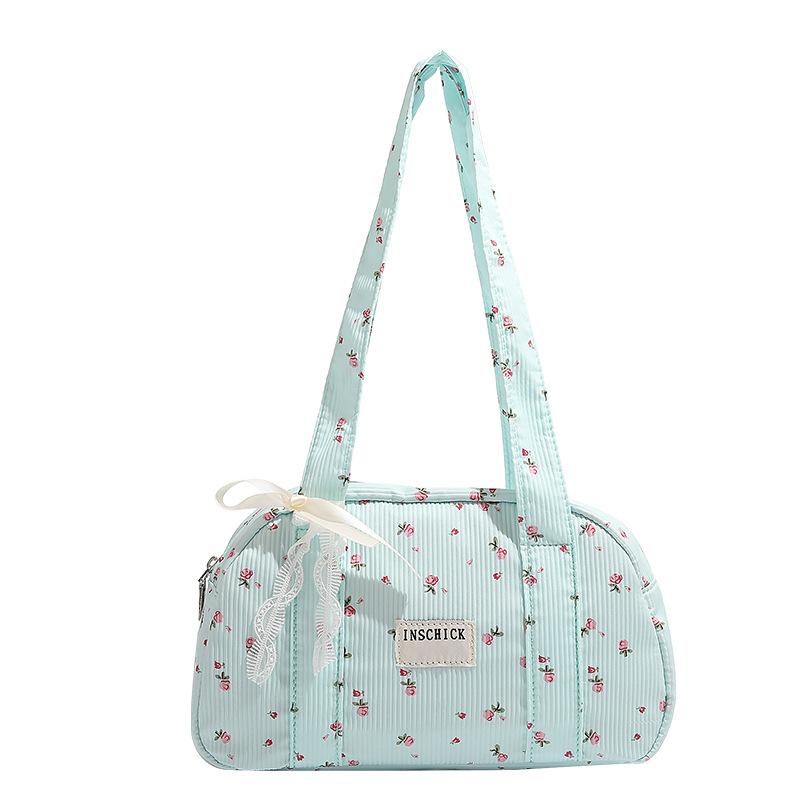 Underarm Bag for Women In Summer Korean Girl Boston Bag Large Capacity Floral White Shoulder Bag Single Shoulder Bag