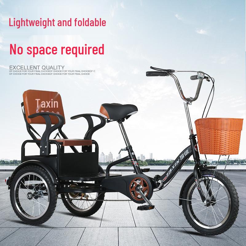 Foldable Lightweight Adult Tricycle with Vegetable Basket for Elderly, Ideal for Leisure Commuting, Men, Women, and Middle-Aged Adults.
