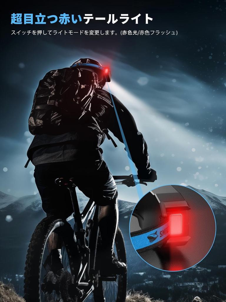 Smiling Shark of 2 White USB 7x Brighter 5000 mAh Motion IPX4 Waterproof and Ideal for and Power Outages Headlamp, [Set LEDs & Red] Rechargeable,