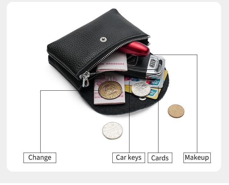 Women's Small Genuine Leather Coin Purse - Top Layer Cowhide Litchi Grain Cover Wallet