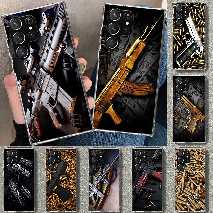 Gun Bullets AK47 Handgun Phone Case Cover for Samsung Galaxy S26 S25 Edge S24 S23 Ultra S22 Plus S21 FE S20 + Art Customized Fun
