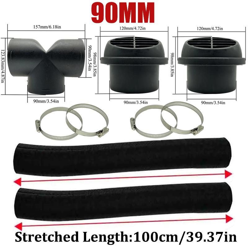42mm 60mm 75mm 90mm Car Air Diesel Parking Heater 2x Air Outlet Vent + T/YPiece + Duct Pipe + 2x Clamps For Webasto Eberspacher