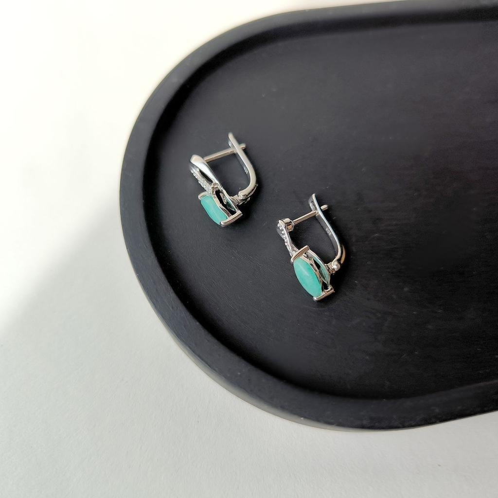 Silver Earrings with Natural Emerald 1.189ct, Cubic Zirconia (2163459)