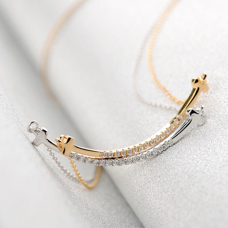 

Korean Style Micro-Paved Clavicle Chain with Smiling Diamond Pendant Necklace Gold: White Diamond