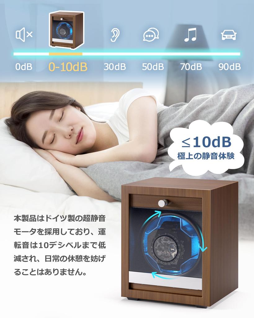 PHIZTO Automatic Watch Winder with Premium Wood Grain 5 Rotating LED Quiet and Fits All Mechanical Watches for Men and Includes USB Protective and