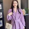 Purple Luxury Korean Style Double-Sided Wool Coat - Loose, Fashionable, Thickened, Mid-Length