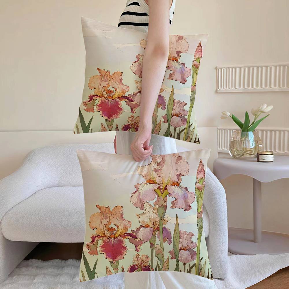 Painted Flowers Pillow Case Sofa and Living Room Decorative Cushion Covers Dust-proof and Mite-proof Invisible Zipper