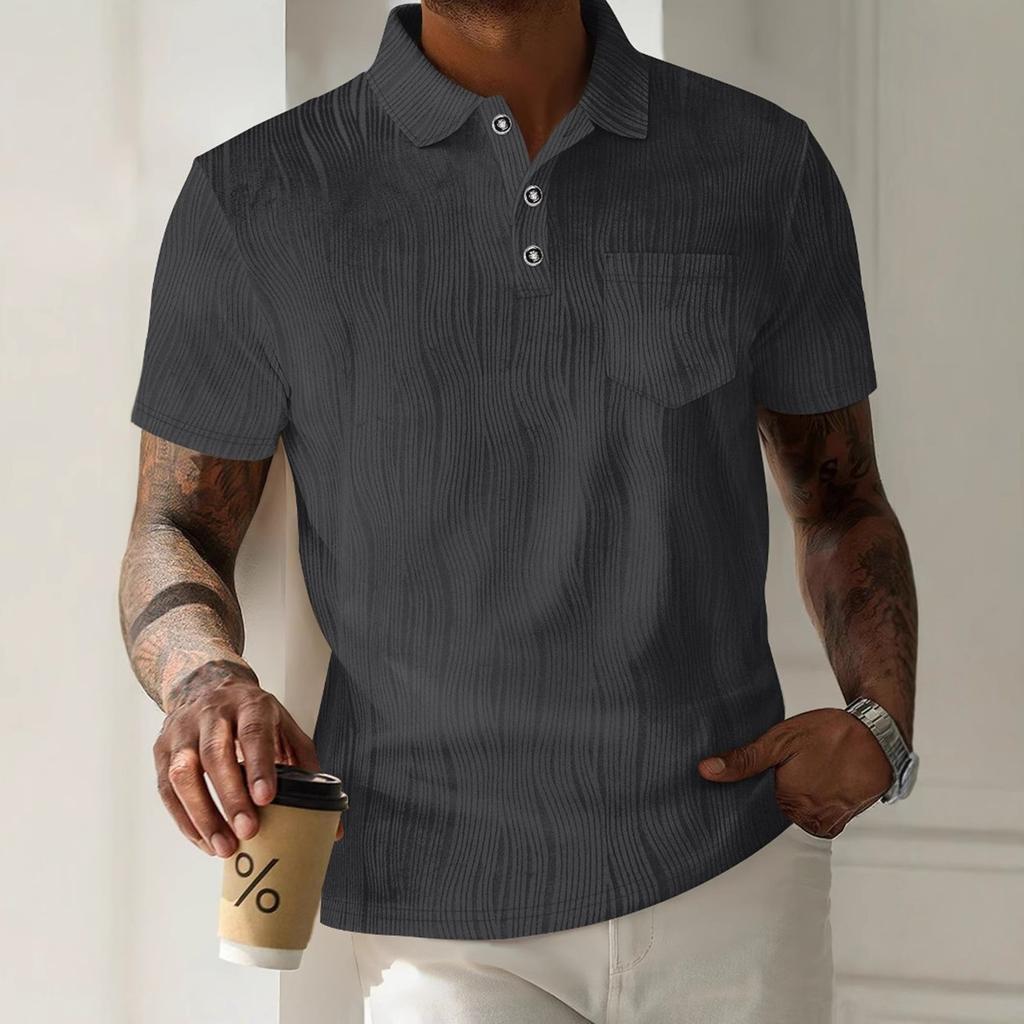 Men's Summer Lapel Button Pocket Corduroy Solid Color Casual Short Sleeve Shirt