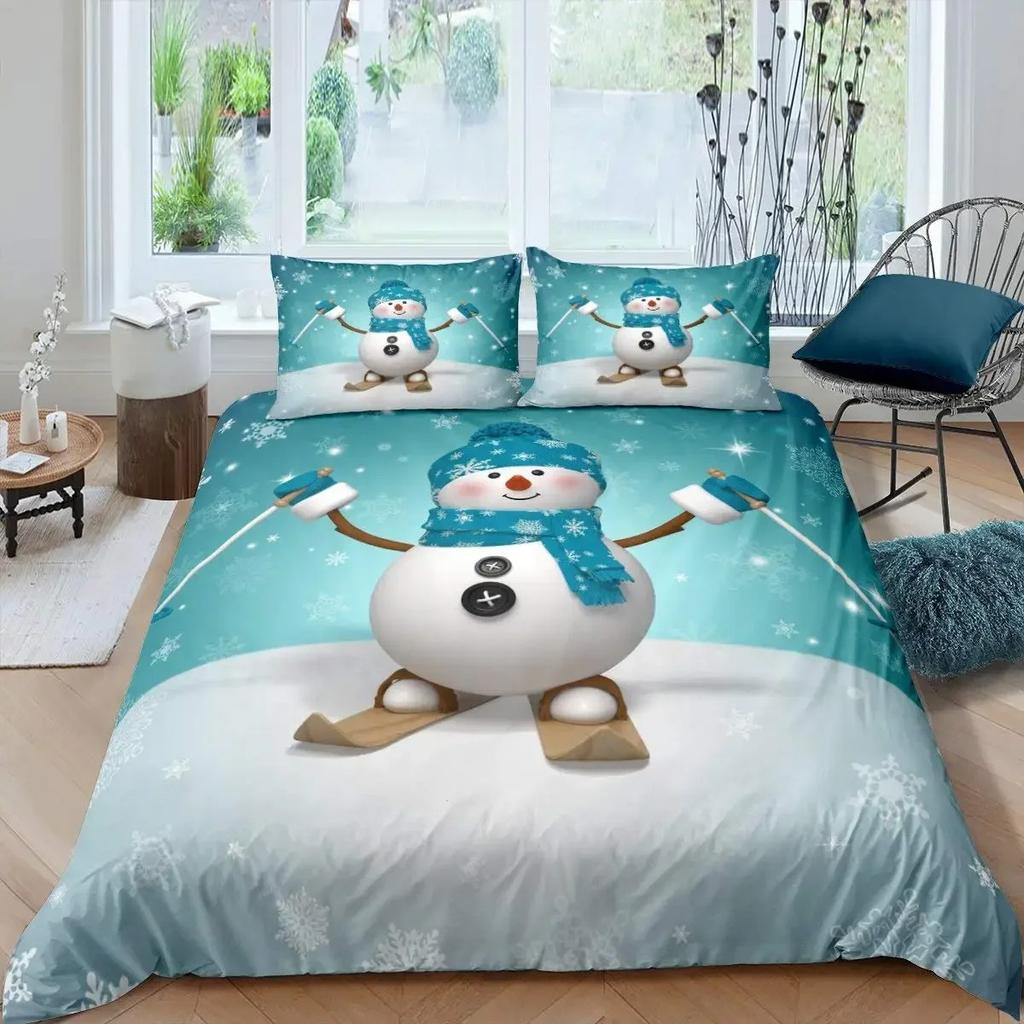 Comforter Snowman Kids Girl Christmas Comforter Winter Snow Bedding Set New Year Cartoon Style Polyester
