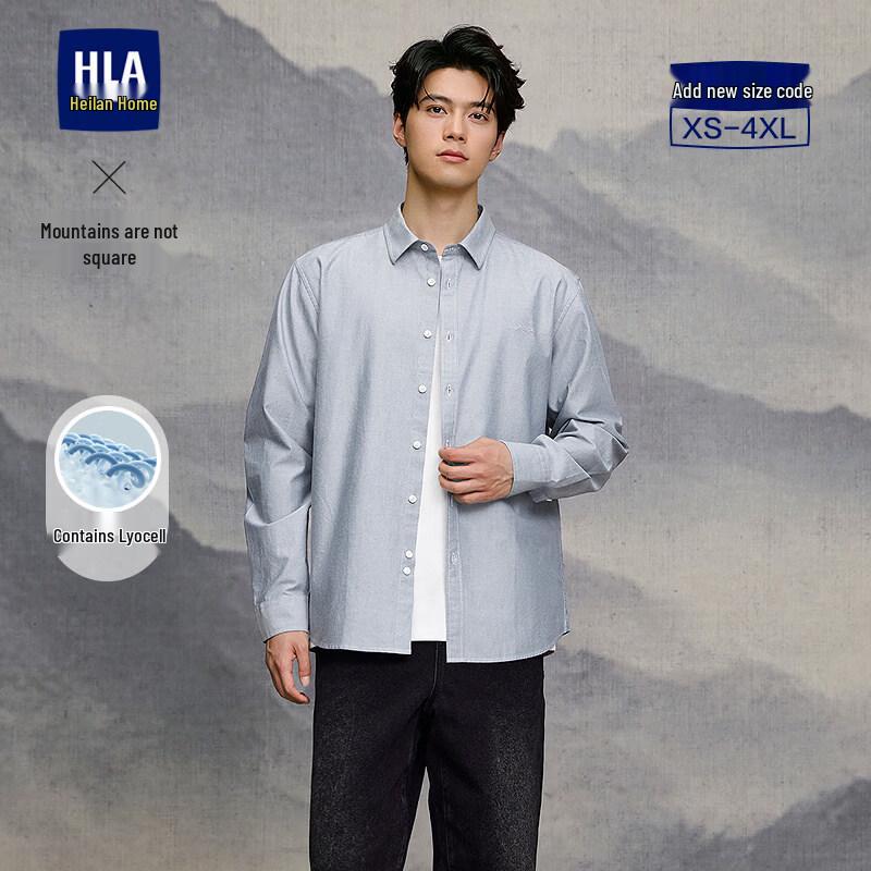 HLA Men s Pointed Collar Long Sleeve Casual Shirt L