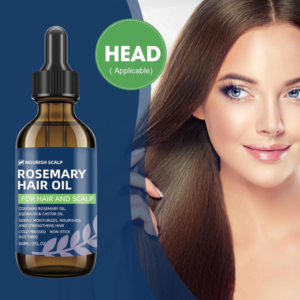 Rosemary and Peppermint Hair Care Oil Strengthening Scalp Treatment for Thicker Hair and Anti Breakage 60ML Glass Dropper for Damaged Hair