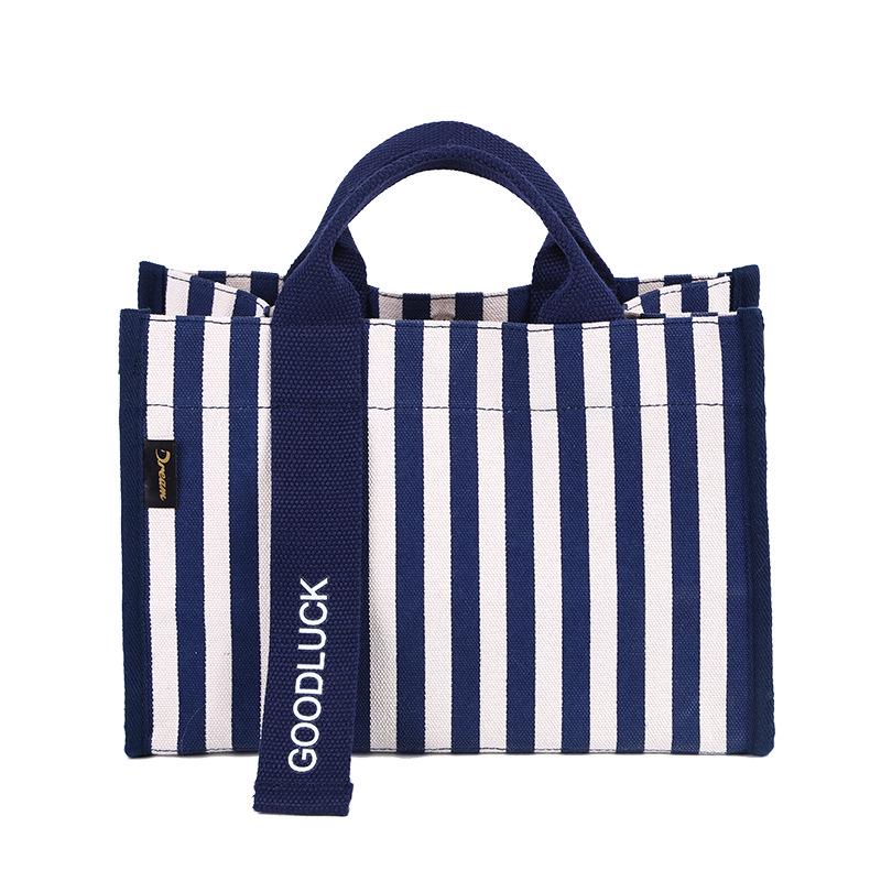 Drezm Korean Crossbody Tote - Small Square Canvas Striped Bag for Women