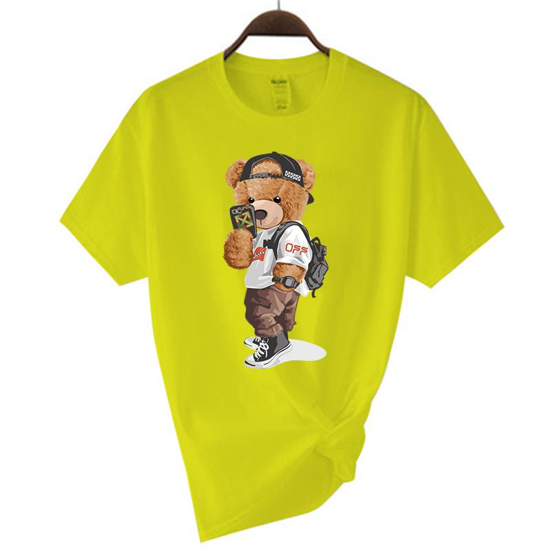 Luxury Brand Men's Short Sleeve T-shirts Summer Printed Black Funny Bear Harajuku Style Cotton Top Y2k Streetwear Casual Tee Men