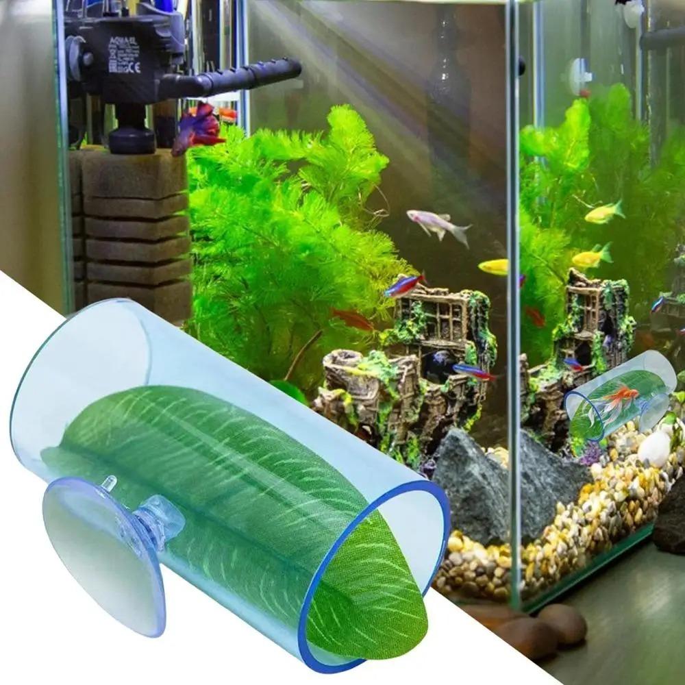 Transparent Aquarium Betta Fish Tunnel With Leaves Pad Betta Fish Tank Decorations