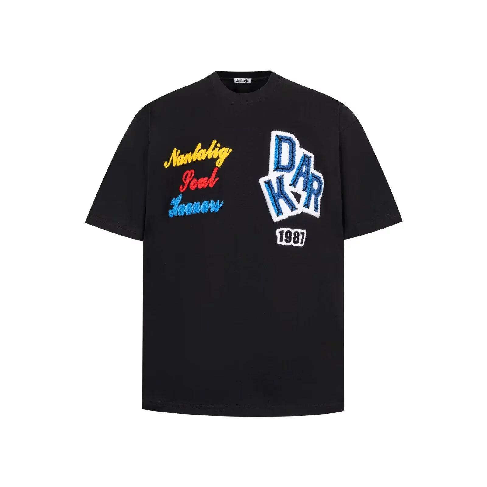 Летняя мужская повседневная универсальная футболка с принтом свободные модные парные топы M чёрный 1980₽