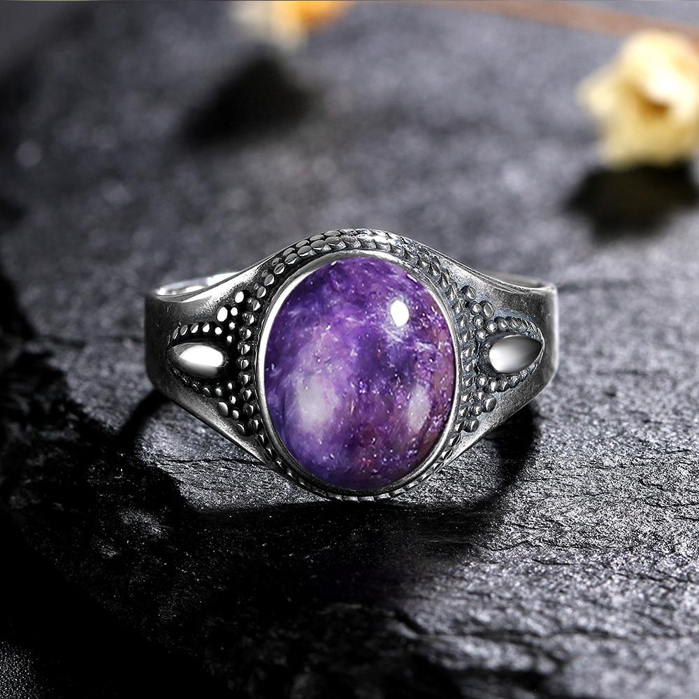 Natural CopperRings Charoite Bead Gemstone Rings for Women Wedding Bands Anniversary Party Gifts Fine Jewelry