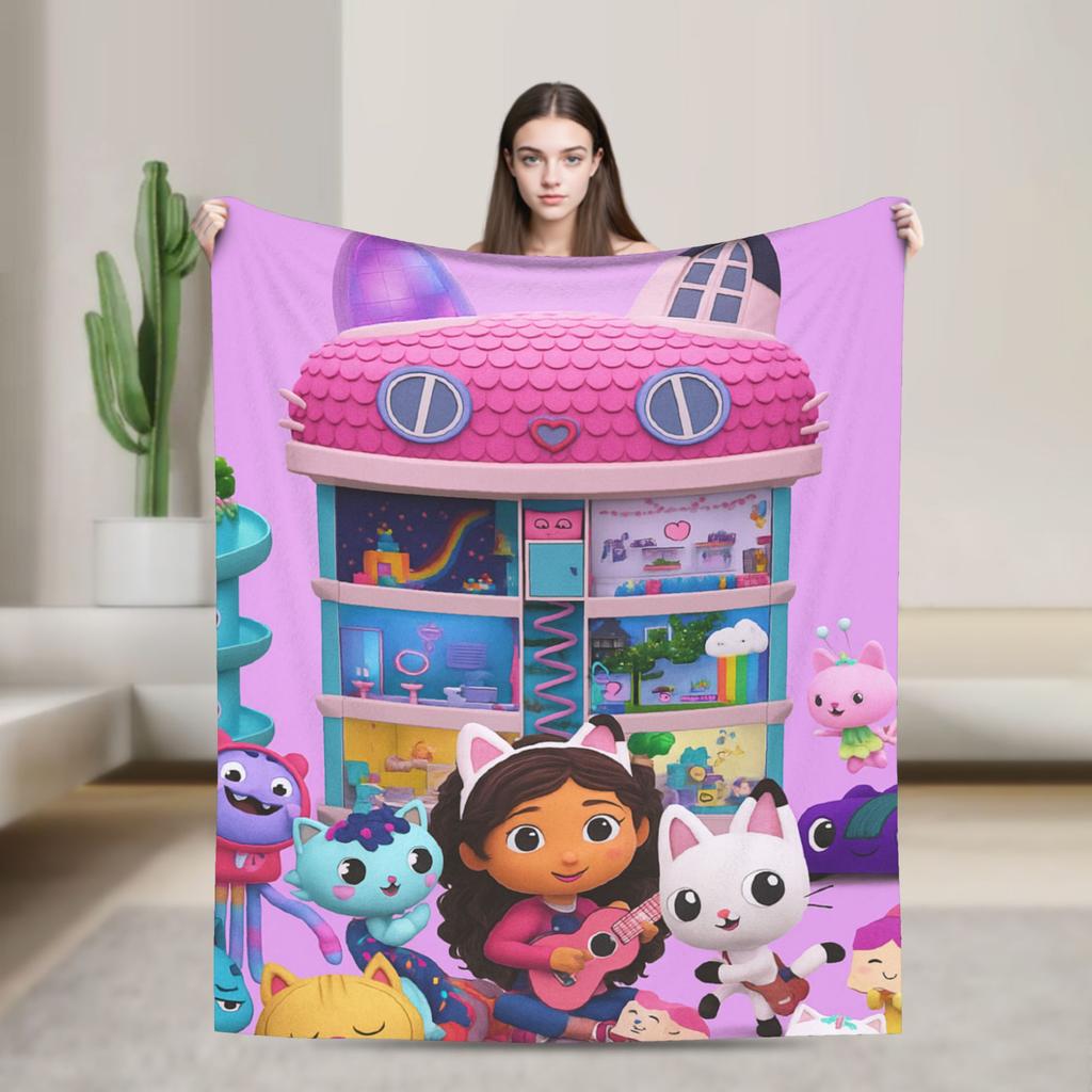 G-Gabby’s Dollhouseds Plush  Warm Soft Blanket  Children Plush Throw Blanket Print Couch Chair Flannel Bedspread Sofa Bed Cover