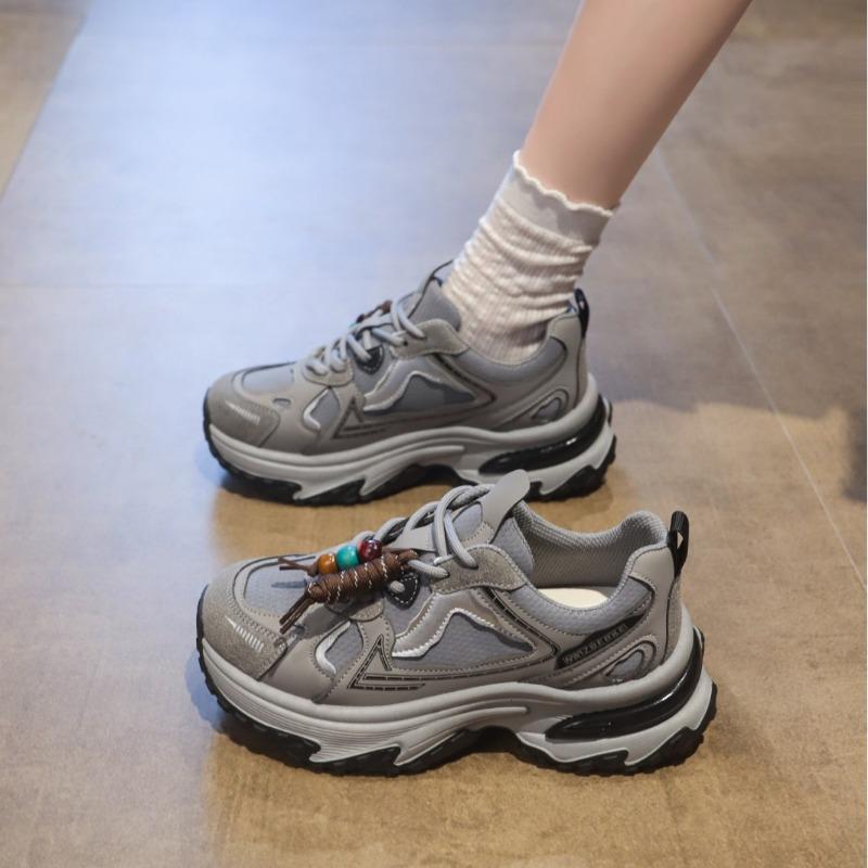 thick-soled double lace-up shoes versatile sneakers women's autumn new small slim mesh shoes
