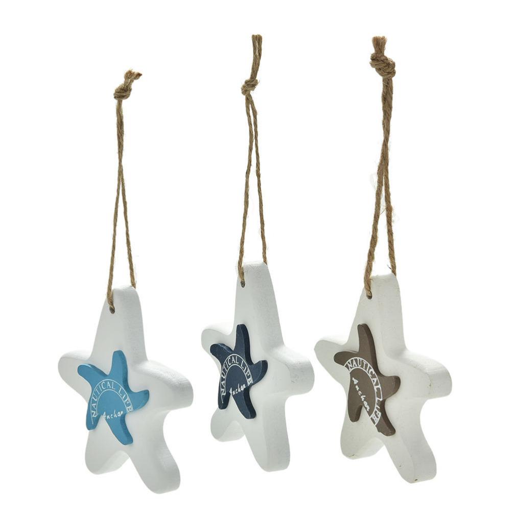 Creative Adorn Crafts Wood Fish/decorated Marine Pendant For Kid Room Mediterranean Starfish Hung Fish Nautical Decor Hang Mini